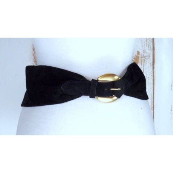 Vintage wide black suede leather statement belt Bellateri belt large - Picture 3 of 5